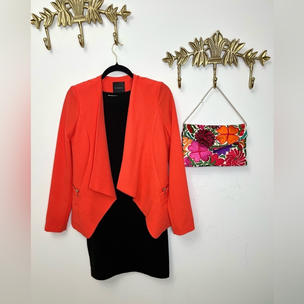 Coral orange waterfall front zipper front pockets blazer S - Picture 2 of 13